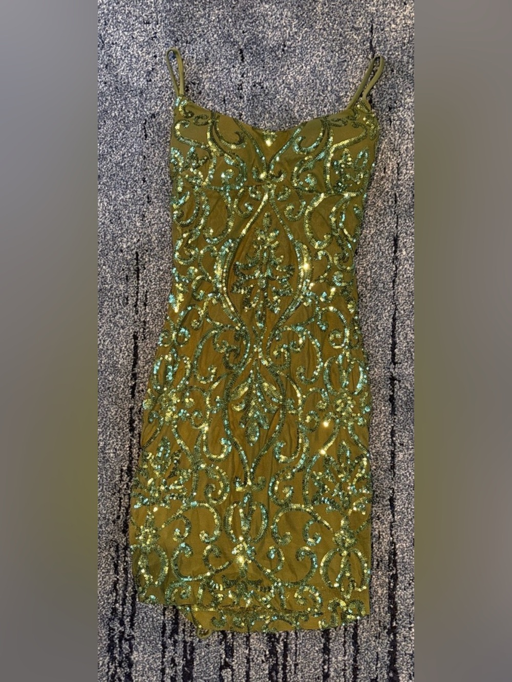 Windsor-Embellished Olive Green Sequin Slip Dress (Excellent Condition)